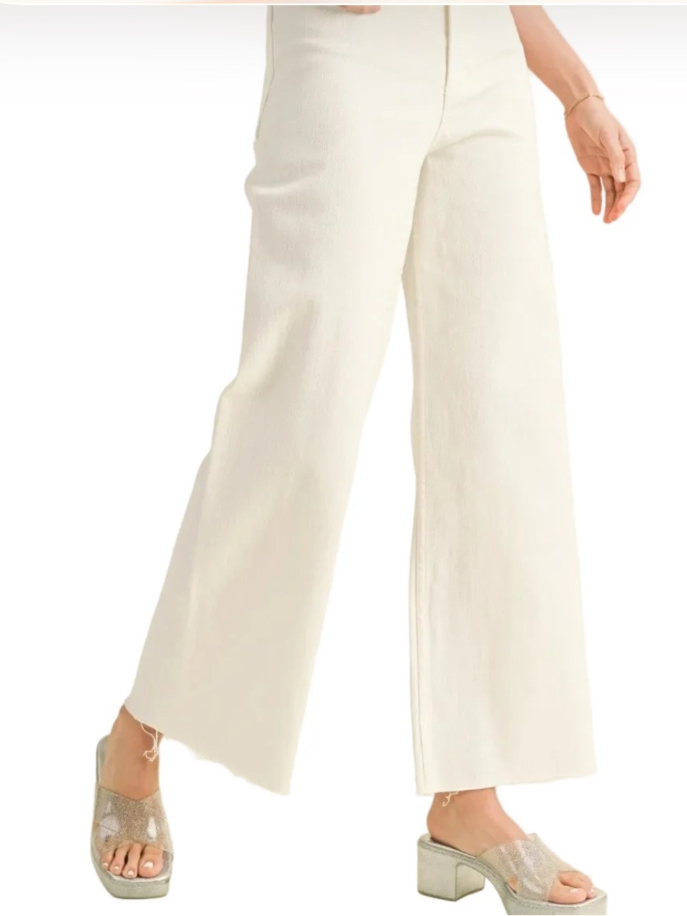 Miou Muse Off White High Rise Wide Leg Cropped Jeans Frayed Hem Size Medium